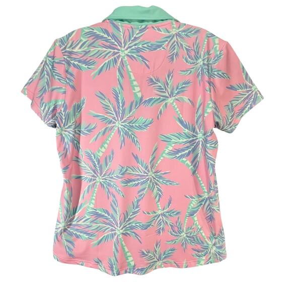 Ana Clare Active Top Womens L Pink Paradise Palm Print UPF 50 Polo Shirt Golf - Picture 3 of 10